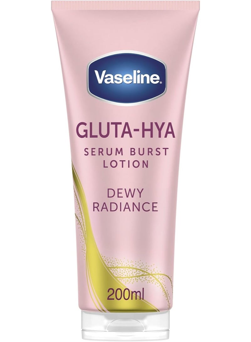 Vaseline Gluta-Hya Dewy Radiance Serum Burst Lotion Moisturiser – Body Lotion with GlutaGlow™, Niacinamide, Hyaluron & Antioxidants 10x Stronger Than Vitamin C*, For Radiant, Dewy Skin in 5 Days 200ml - Image 1